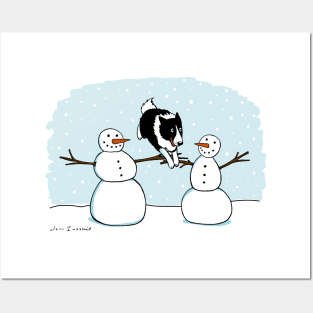 Winter Fun Border Collie | Cute Dog with Snowmen Holiday Posters and Art